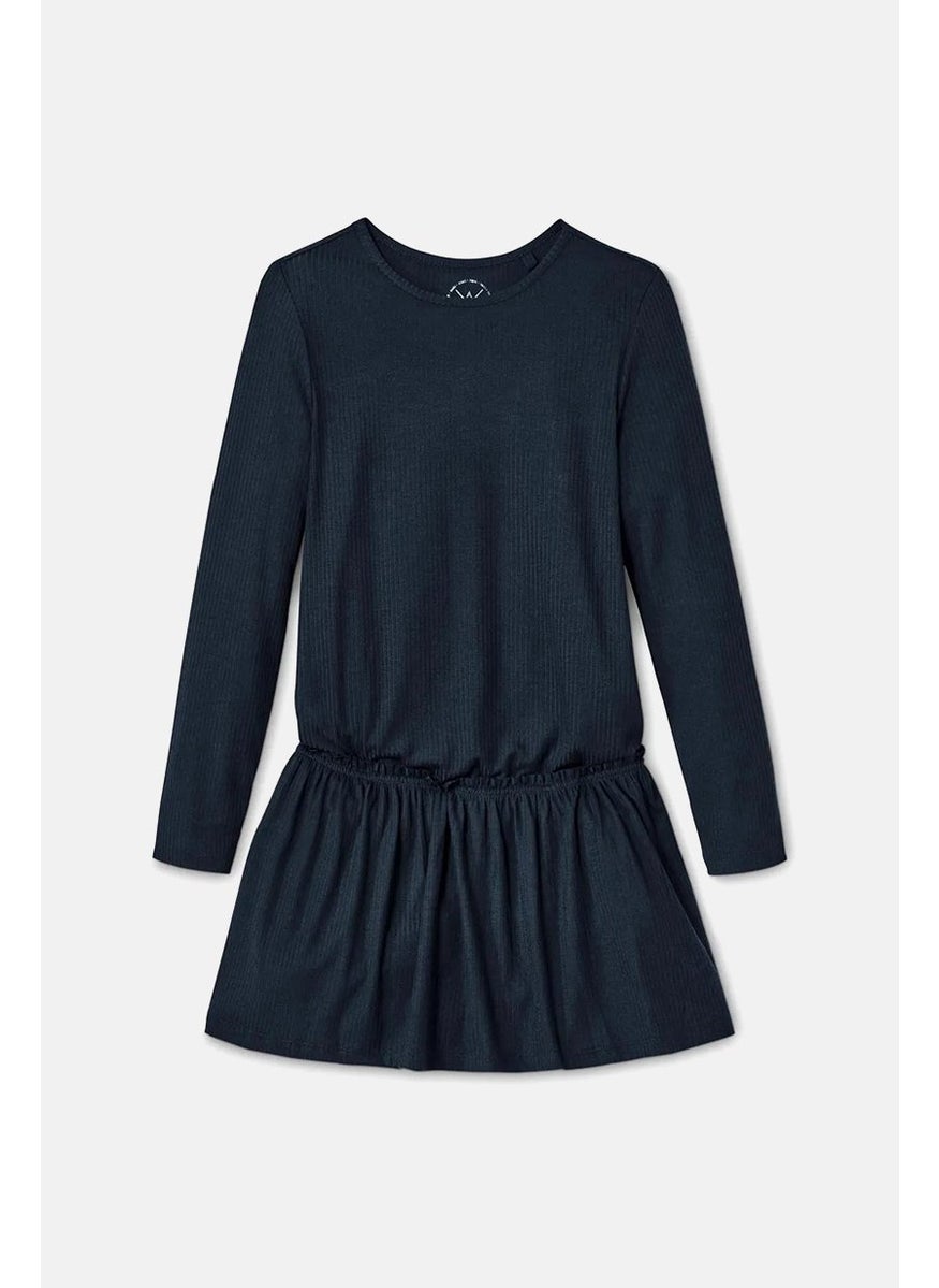 Tchibo Kids Girl Long Sleeve Textured Dress, Navy  - Image 2