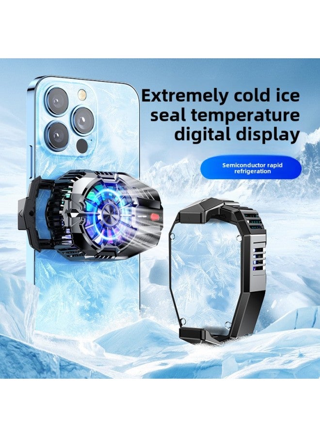 2024 Mobile Phone Magnetic Suction Back Clip Second Cold Semiconductor Cooling Digital Display RGB Ice Seal Game Mobile Phone Radiator-Color:X116a Material Black With Digital Display - Image 1