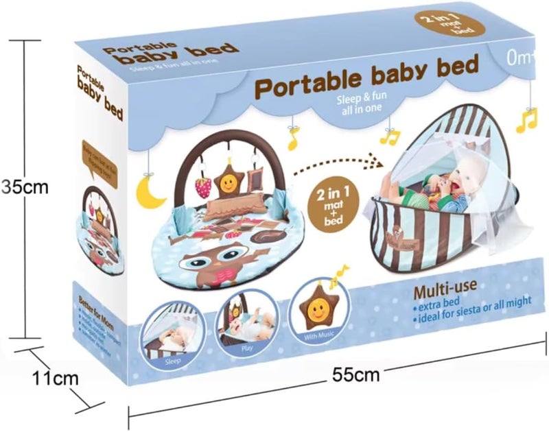 Tiibaby 2 in 1 Portable Crib Bed & Mattress with Mosquito Net and Hanging Toys – Foldable Sleeping Cot & Play Mat – Lightweight & Easy to Carry – Cute & Safe Design for Infant from Birth Multicolor (Pink) - Image 3
