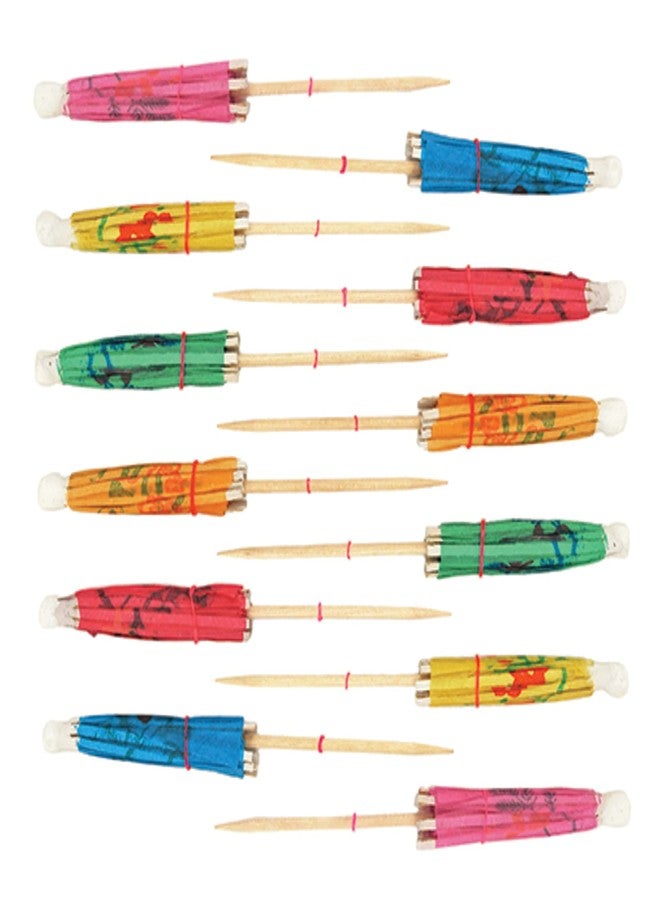 True Umbrella Appetizer Picks, Mini Umbrella Toothpicks, Drink Umbrellas for Mai Tais and Daiquiris, Multicolor, Wood, Set of 12 - Image 1