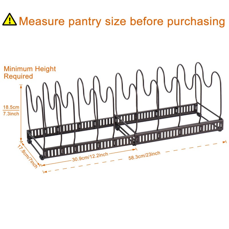 توبلايف رف تنظيم أواني الطبخ من توب لايف للخزائن وأسطح العمل، يتسع لأكثر من 10 أغطية للأواني، حامل منظم لأدوات الخبز والطبخ مع 10 أقسام قابلة للتعديل - بني - Image 2