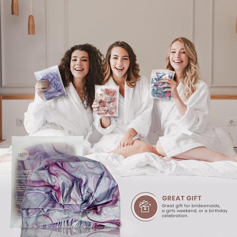 SMPL objects Reusable Shower Cap for Women Reusable Waterproof – Leakproof, Nonslip Hair Cap for Shower Flexiband – Soft, Breathable, Durable Christmas Shower Caps by (Marble) - Image 3