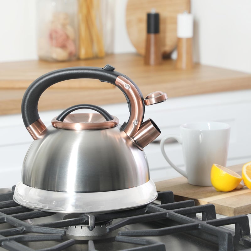 Mr. Coffee Flintshire 2.2 Quart Large Whistling Stainless Steel Tea Kettle - Brush Stainless Steel W/Copper - Image 2