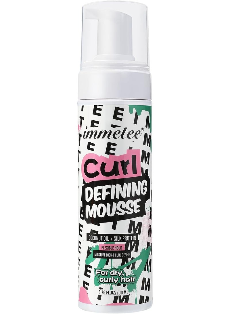 Immetee Curly Hair Mousse, Coconut Oil and Silk Protein for Frizz Control Styling Mousse, Extra Moisture Lock and Curl Define for Curly Hair Products.200ml/6.76fl Oz - Image 1