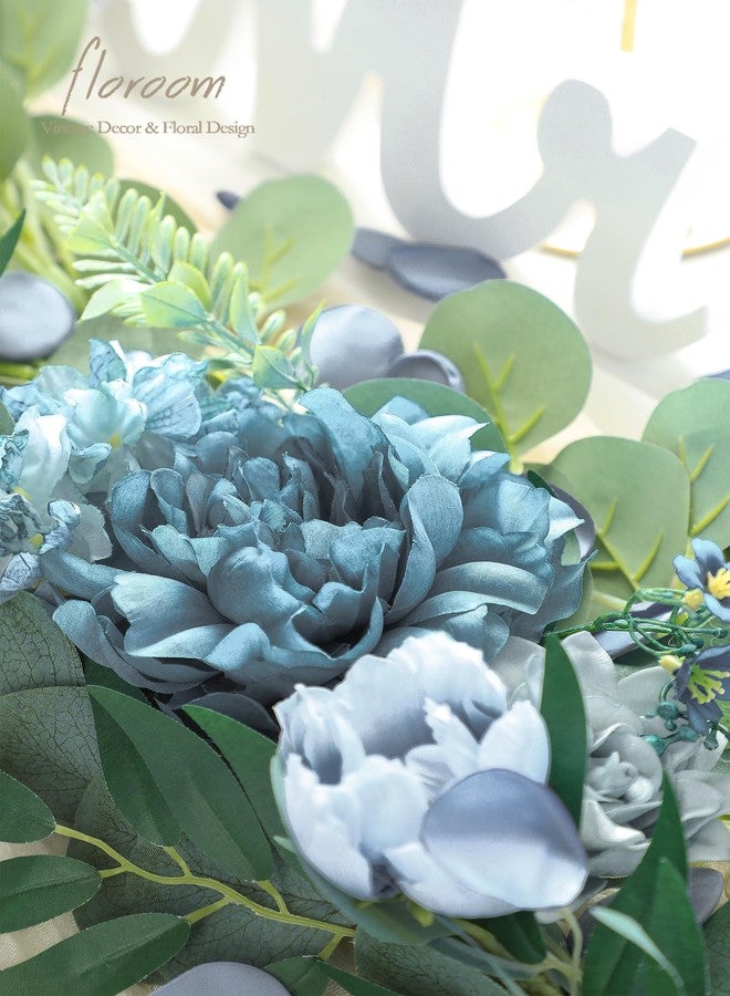 Floroom Dusty Blue Artificial Flowers Powder Blue Fake Roses Peony and Greenery Combo Box Set for DIY Wedding Bouquets Bridal Shower Centerpieces Floral Arrangements Party Tables Home Decorations - Image 3