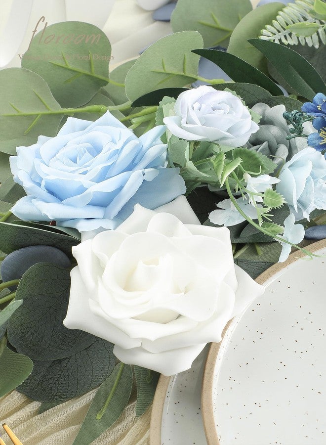 Floroom Dusty Blue Artificial Flowers Powder Blue Fake Roses Peony and Greenery Combo Box Set for DIY Wedding Bouquets Bridal Shower Centerpieces Floral Arrangements Party Tables Home Decorations - Image 4