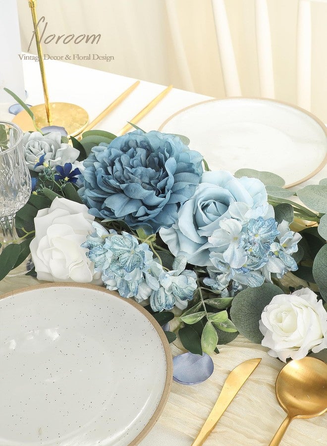 Floroom Dusty Blue Artificial Flowers Powder Blue Fake Roses Peony and Greenery Combo Box Set for DIY Wedding Bouquets Bridal Shower Centerpieces Floral Arrangements Party Tables Home Decorations - Image 2
