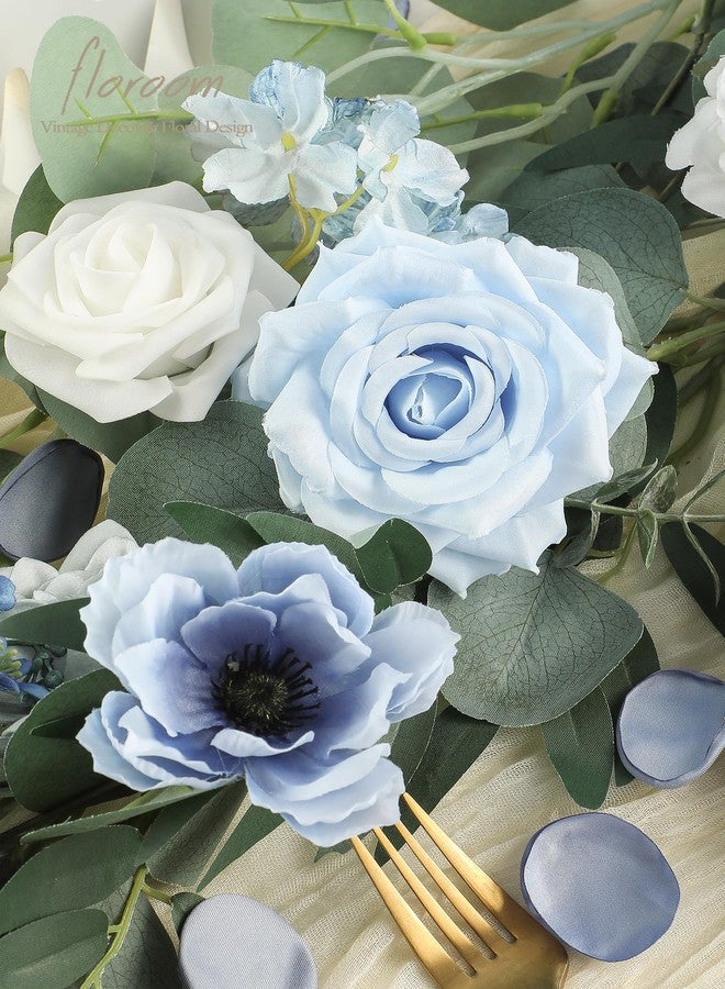 Floroom Dusty Blue Artificial Flowers Powder Blue Fake Roses Peony and Greenery Combo Box Set for DIY Wedding Bouquets Bridal Shower Centerpieces Floral Arrangements Party Tables Home Decorations - Image 5