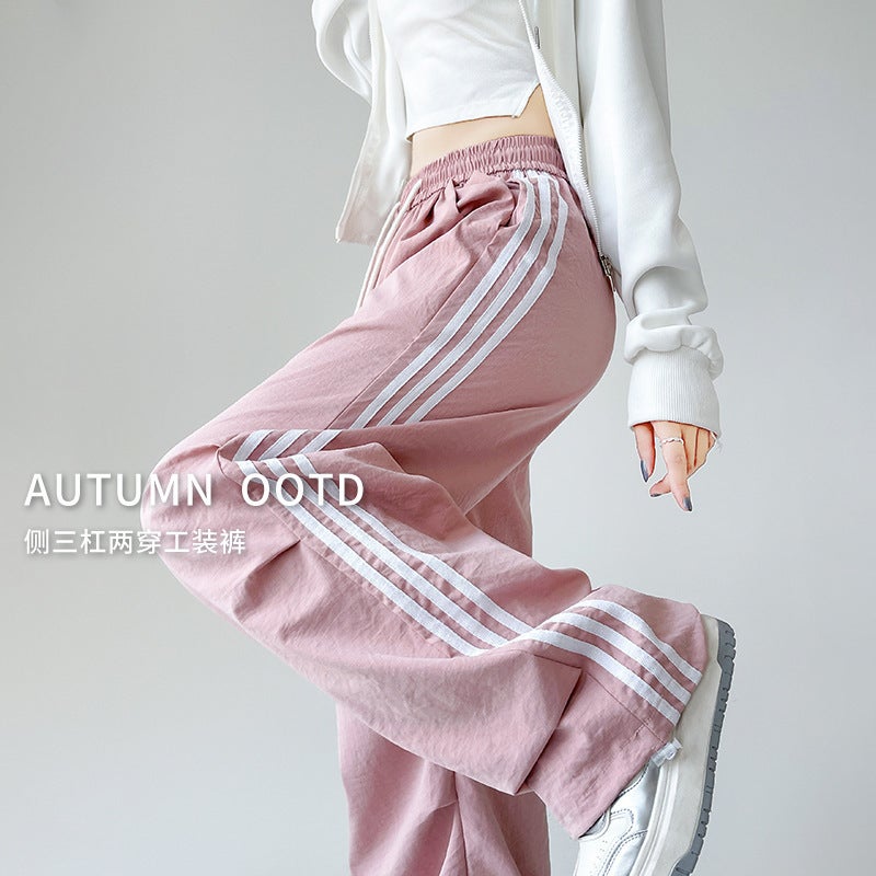 American Parachute Crock Pants Women'S New High Waist Side Three-Bar Casual Two-Wear Small Wide-Leg Long Pants - Image 3