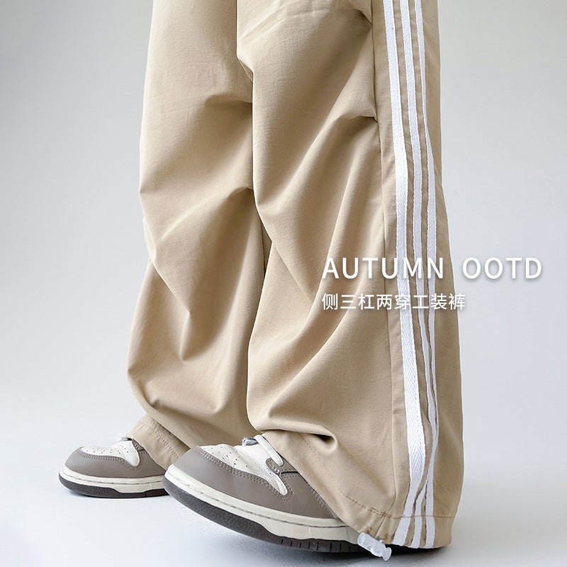 American Parachute Crock Pants Women'S New High Waist Side Three-Bar Casual Two-Wear Small Wide-Leg Long Pants - Image 2