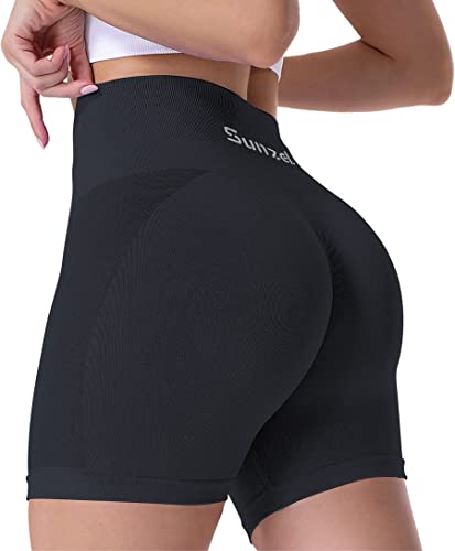 Sunzel Workout Biker Shorts Women Scrunch Butt Lifting Seamless Shorts High Waist Stretch Booty Short for Gym Yoga Running, Black X-Small - Image 1