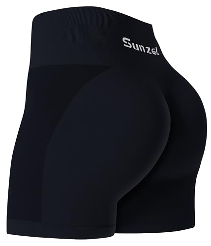 Sunzel Workout Biker Shorts Women Scrunch Butt Lifting Seamless Shorts High Waist Stretch Booty Short for Gym Yoga Running, Black X-Small - Image 2