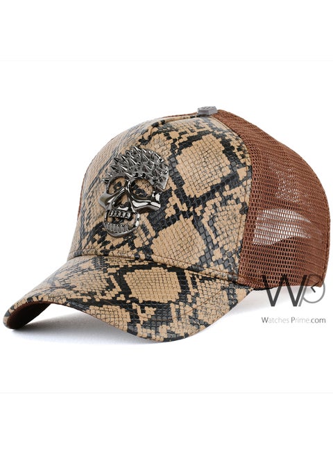 Philipp Plein Trucker Mesh Cap Brown Color Cotton Hat For Men
