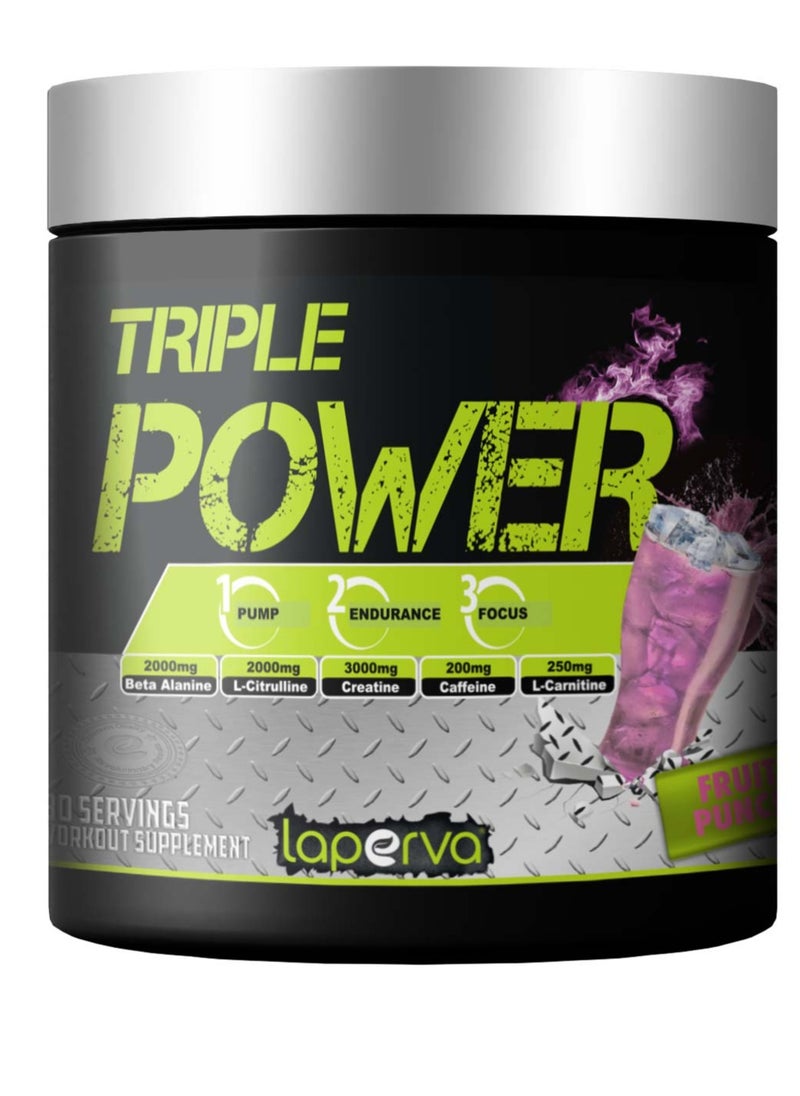 Laperva Laperva Triple Power Pre Workout, Elevate Energy, Enhance Focus and Concentration, Increase The Blood Flow and Pump, Fruit Punch Flavor, 30 Servings-300gm 
