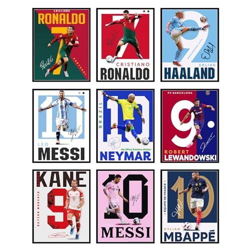 BigWig Prints Soccer Poster - Soccer Decor For Boys Bedroom, Messi And Ronaldo Poster, Messi Posters For Boys Bedroom, Mbappe Wall Art, Neymar Wall Art, Ronaldo Posters - Unframed Set Of 9 (8x10”) - Image 1