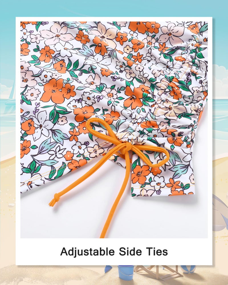 Redair Girls Swimsuits Size 10-12 Swim Suits for Girls Tankini Swimsuits Swimwear for 11-12 Orange Floral - Image 5