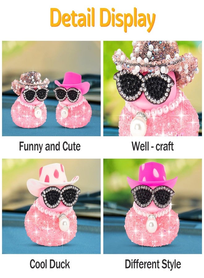 wonuu زينة سيارة بطة مطاطية وردية على شكل ماسة لزينة لوحة القيادة لملحقات السيارات الرائعة باللون الوردي - Image 3