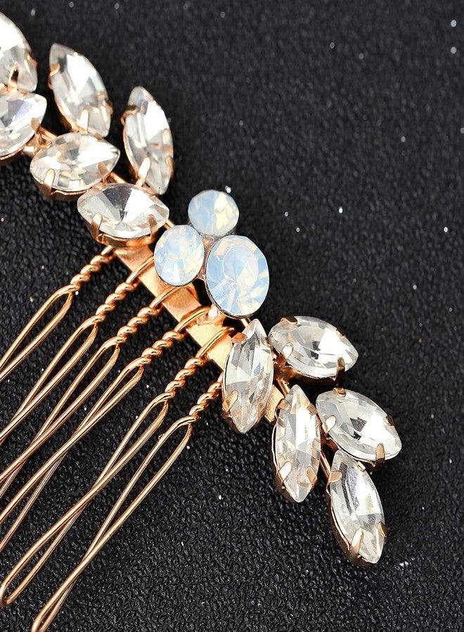 Foyte Bride Wedding Hair Comb Crystal Small Hair Piece Rhinestone Bridal Hair Side Comb Opal Gold Hair Accessories for Women and Brides - Image 4