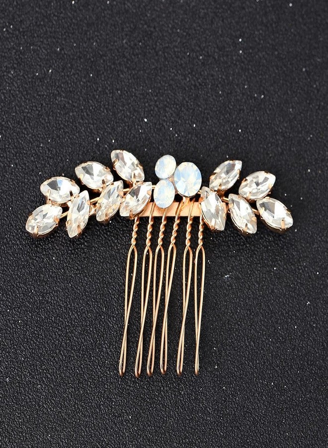Foyte Bride Wedding Hair Comb Crystal Small Hair Piece Rhinestone Bridal Hair Side Comb Opal Gold Hair Accessories for Women and Brides - Image 3