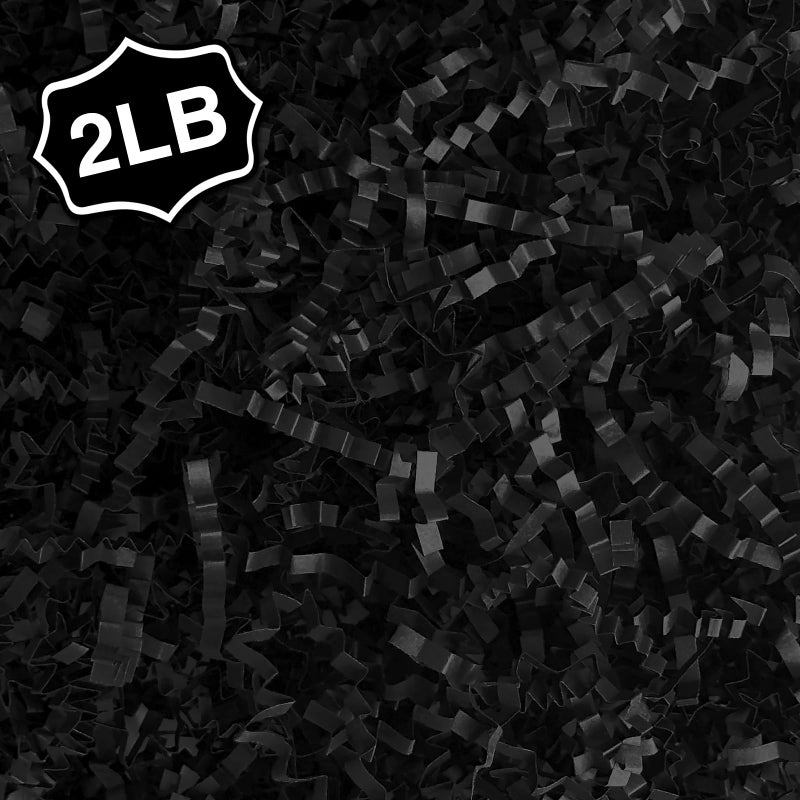 Corlcol 2LB Crinkle Cut Paper Shred Filler for Bag Gift Box Basket Confetti Paper Shreded Stuffing Decoration for Valentine's Day Holiday Party(Black) - Image 1