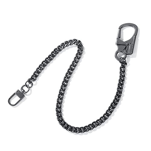 Ahiller Biker Wallet Chain, Heavy Duty Pocket Chain with Lockable Carabiner, Men Chains for Keys, Jeans, Pants, Purse and Handbag (P-Black-1PCS) - Image 1