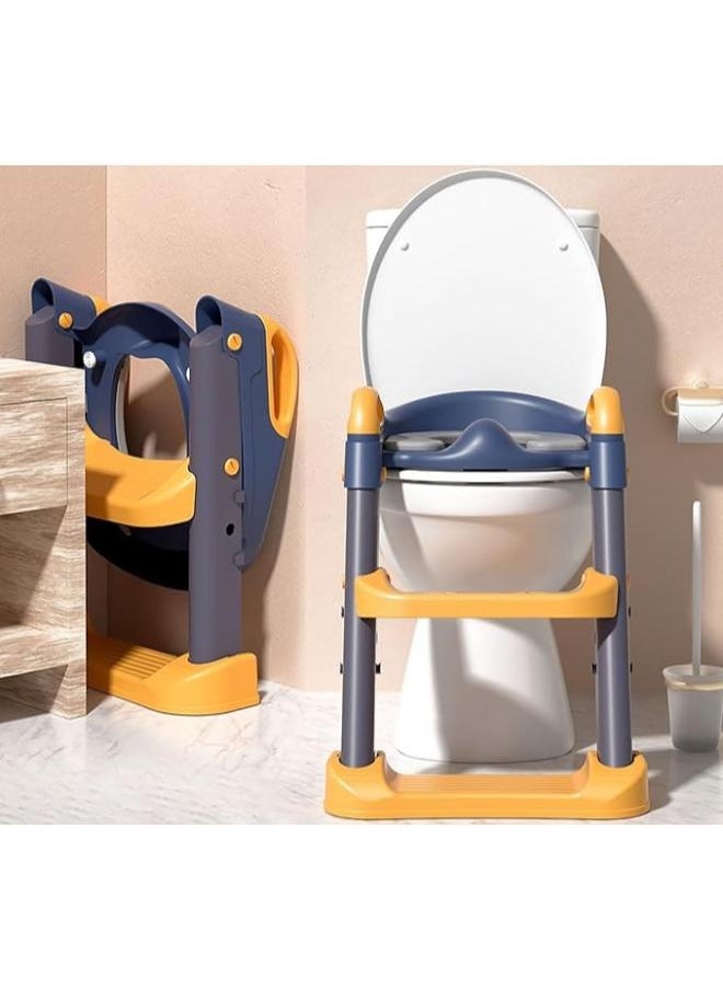 Eoptify Baby Potty Toilet Training Seat with Ladder for Toddler Toilet Seat, Foldable Toilet Training Seat chair with Handle Cushion, Adjustable Potty Chair for Kids  - Image 1