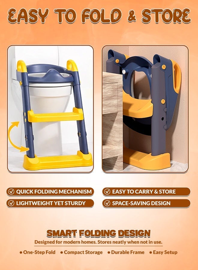 Eoptify 2-in-1 Baby Potty Training Seat with Ladder for Western Toilets | Adjustable Kids Potty Chair with Step Stool, Handle & Removable Soft Cushion | Infant Toddler Toilet Trainer for Boys Girls Ages 1-12 - Image 2