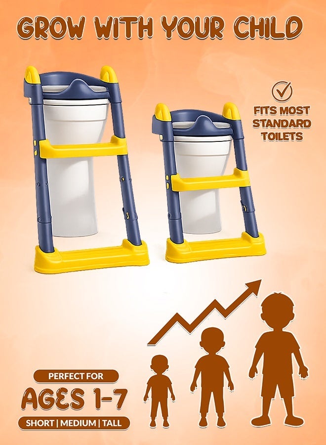 Eoptify 2-in-1 Baby Potty Training Seat with Ladder for Western Toilets | Adjustable Kids Potty Chair with Step Stool, Handle & Removable Soft Cushion | Infant Toddler Toilet Trainer for Boys Girls Ages 1-12 - Image 3