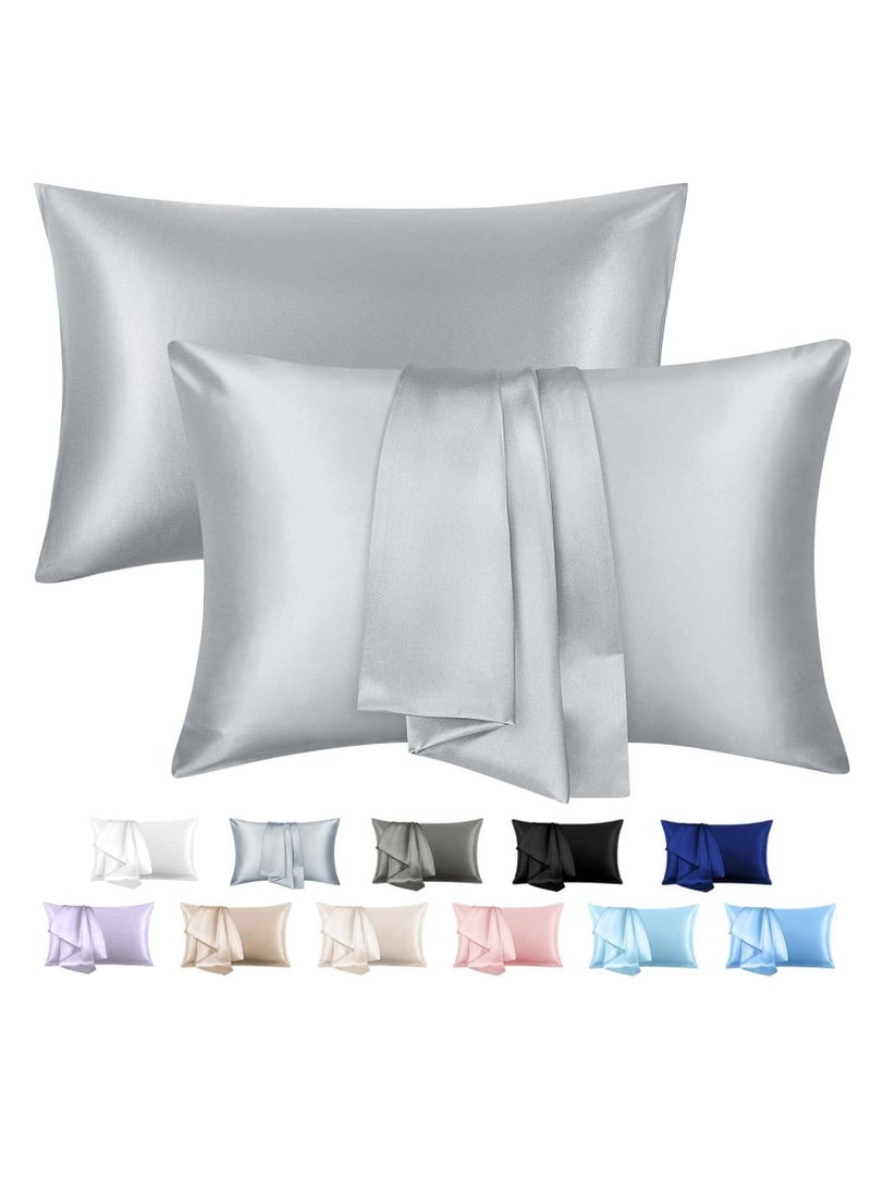 Arabest 2-Piece Simple Solid Colour Silk Satin Pillow Case with Envelope Closure for Hair and Skin Light Grey 51x76/51x102cm - Image 1