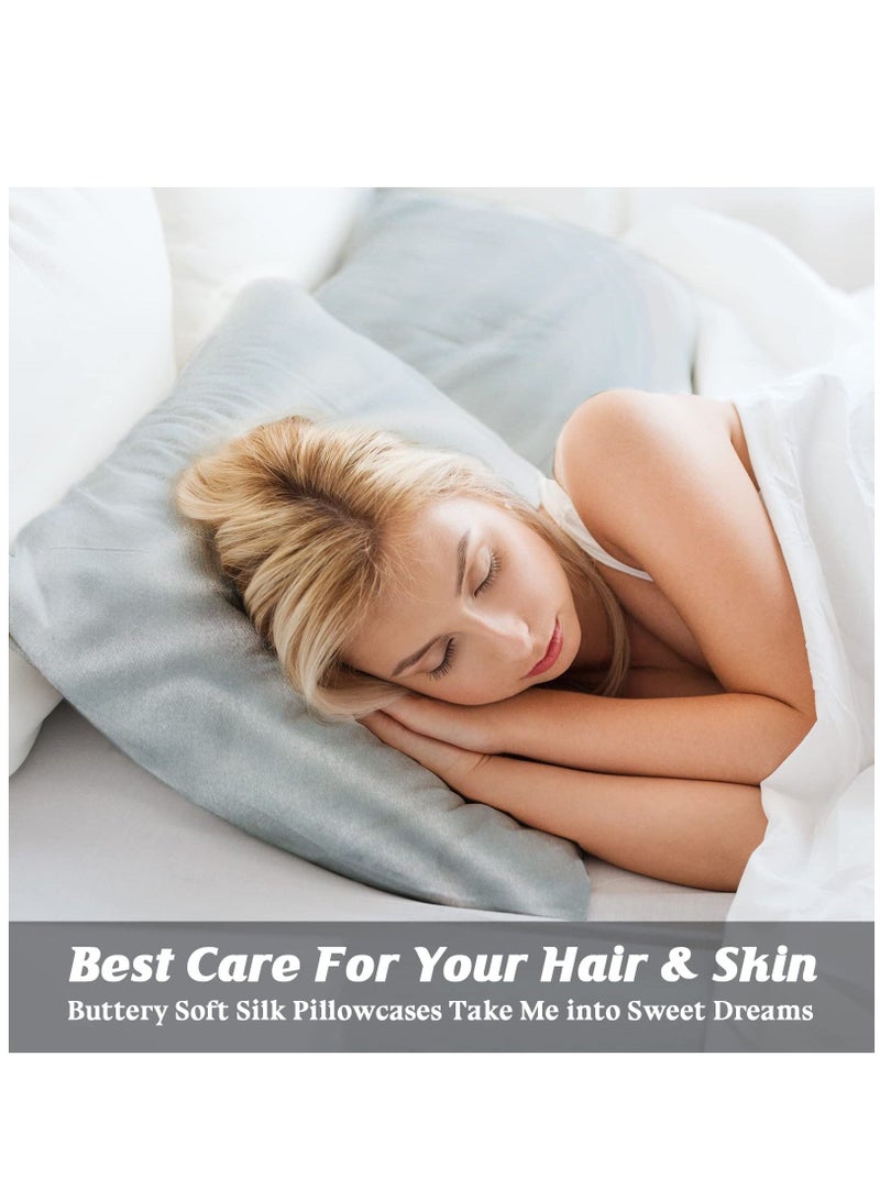 Arabest 2-Piece Simple Solid Colour Silk Satin Pillow Case with Envelope Closure for Hair and Skin Light Grey 51x76/51x102cm - Image 4