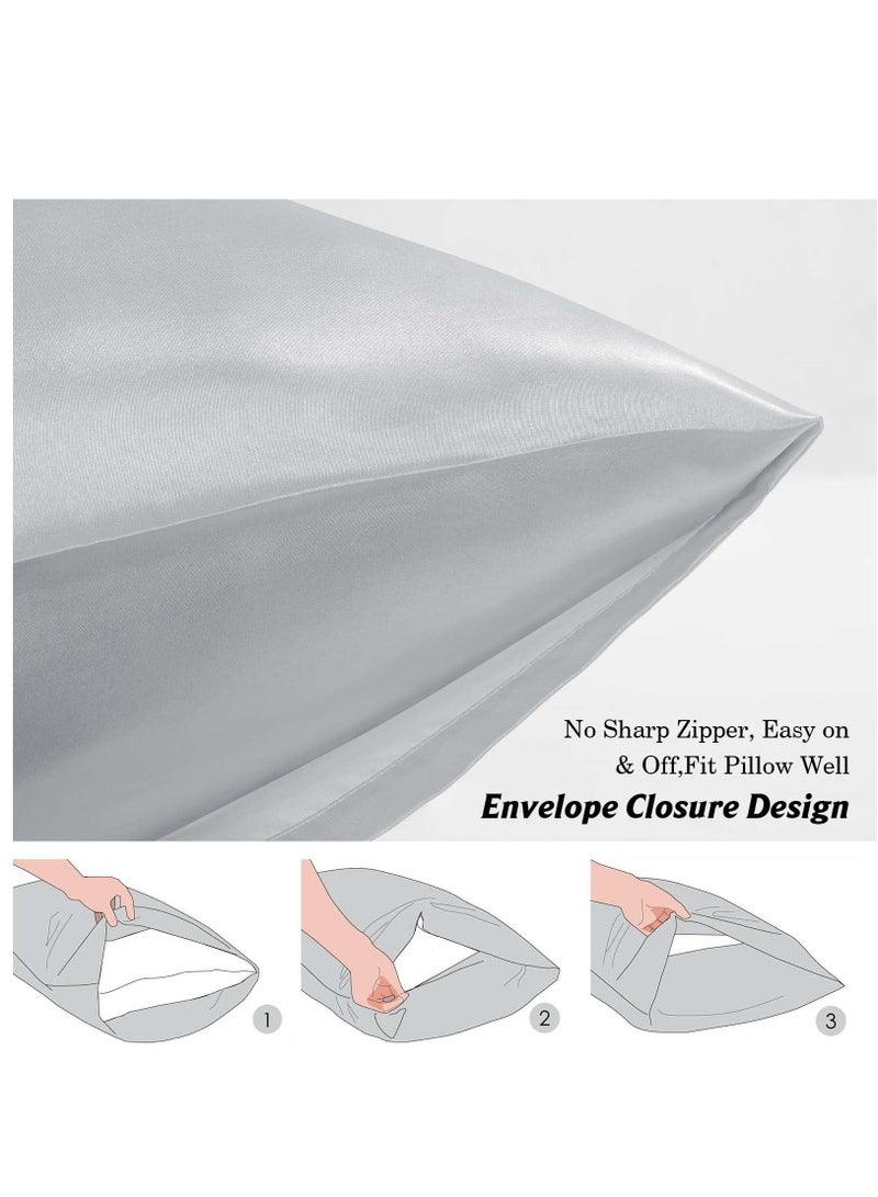 Arabest 2-Piece Simple Solid Colour Silk Satin Pillow Case with Envelope Closure for Hair and Skin Light Grey 51x76/51x102cm - Image 3