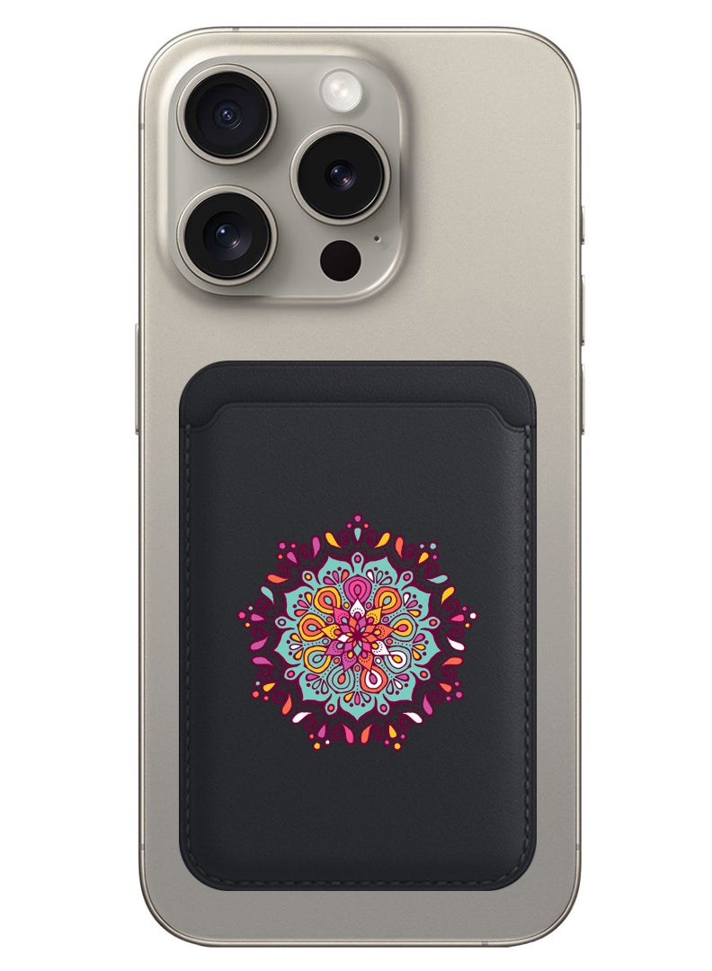 Theodor Magnetic Wallet, Compatible with MagSafe Wallet, for iPhone Wallet, for iPhone 16/15/14/13/12 Series, Not for iPhone 13/12 mini, 3 Card Holder, Vegan Leather, Black - Mandala colourful - Image 1