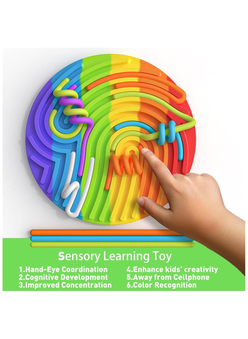Soofam Sensory Activity Board Rainbow Color Silicone Fidget Toy for Calming, Stress, Anxiety, Autism, Silent, No Mess, Kids 3+ Adults, Includes Portable Travel Bag With 13 Strings  - Image 2