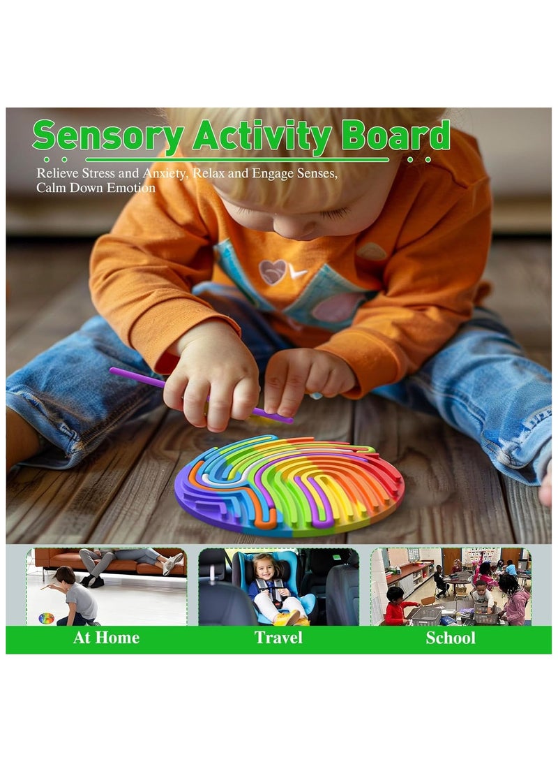 Soofam Sensory Activity Board Rainbow Color Silicone Fidget Toy for Calming, Stress, Anxiety, Autism, Silent, No Mess, Kids 3+ Adults, Includes Portable Travel Bag With 13 Strings  - Image 3