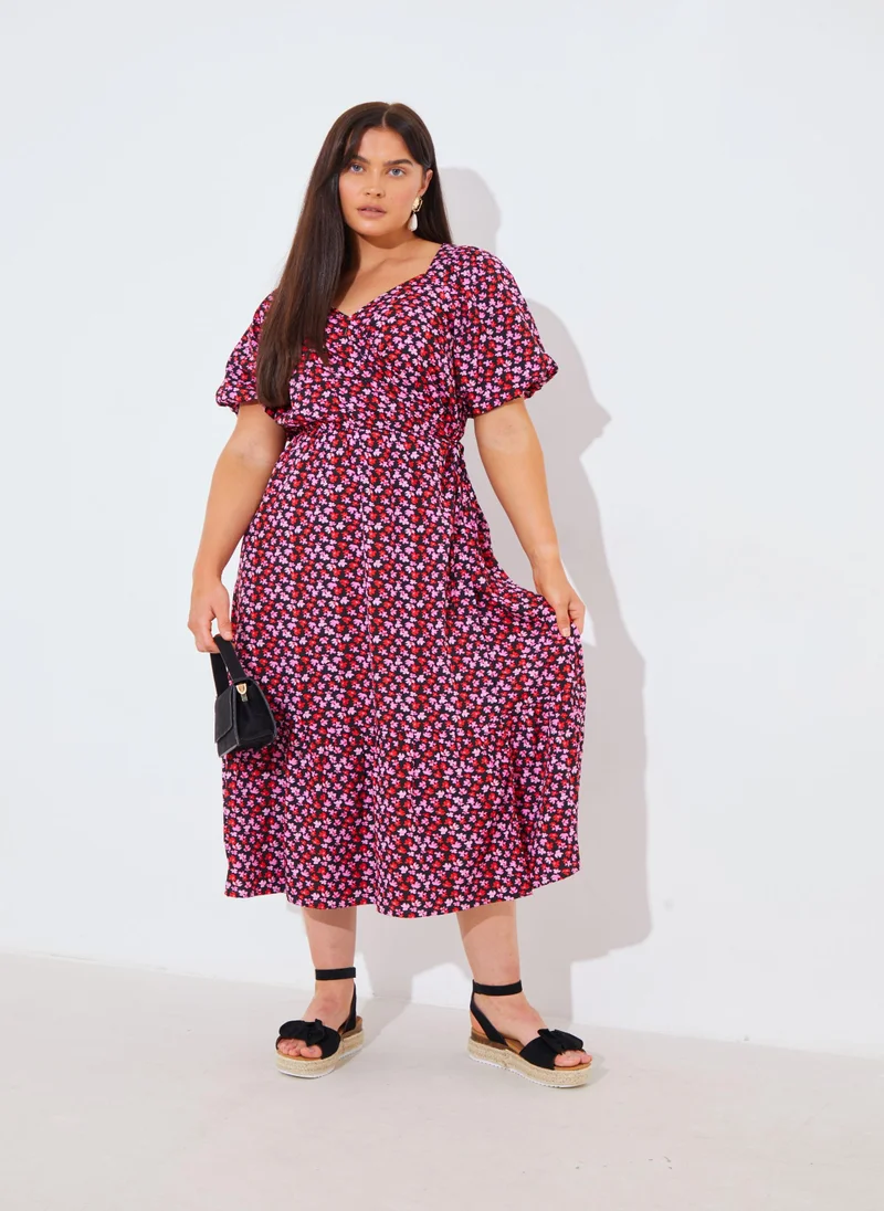 ان ذا ستايل Puff Sleeve Printed Wrap Dress