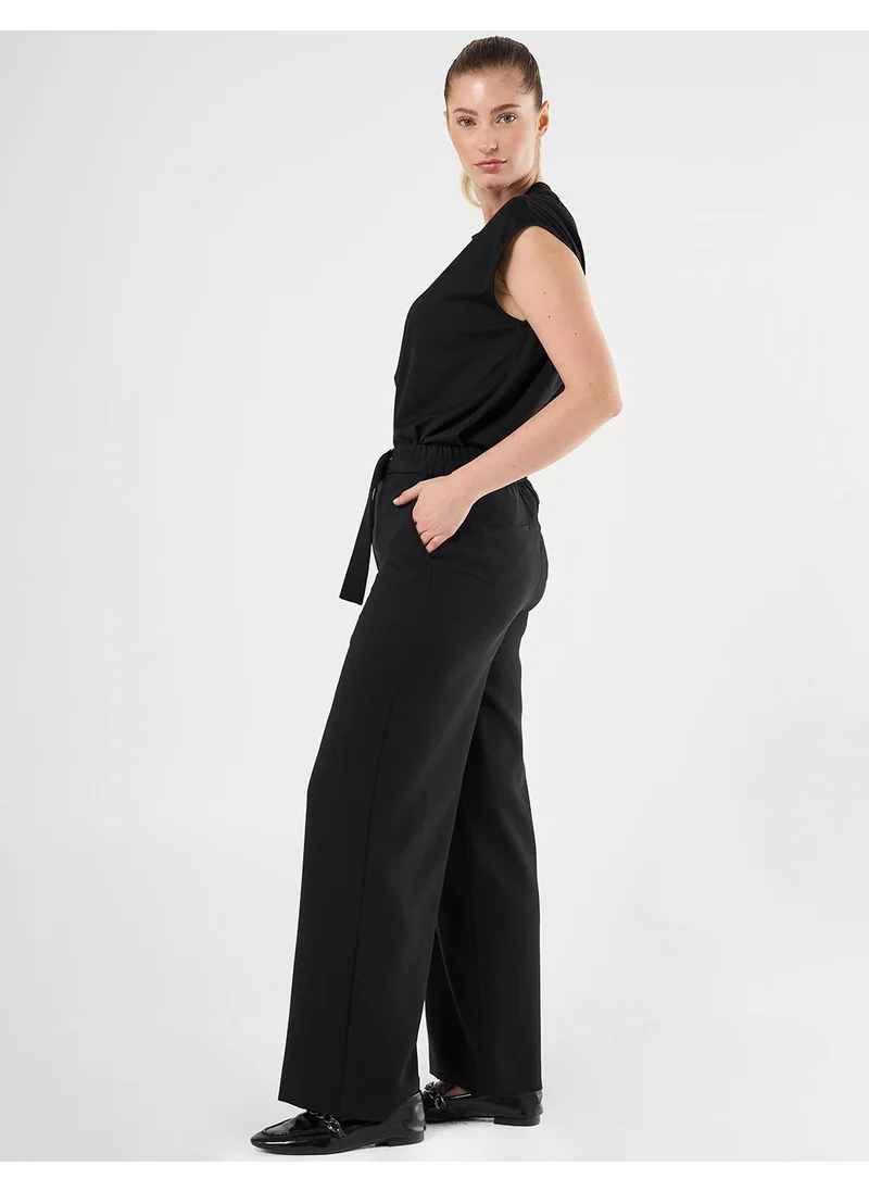 Kayra Metal Buckle Detailed High Waist Pants Black