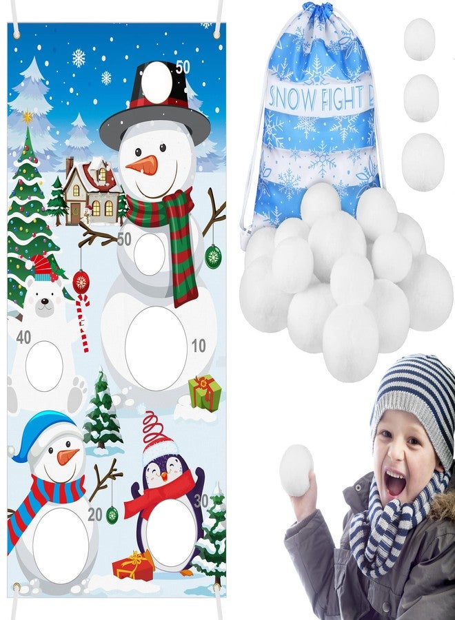 Elcoho 22 Pieces Snow Toss Games Banner Snow Toy Ball Set Winter Toss Cornhole Games Banner with Snow Toss Balls and Drawstring Bag for Xmas Indoor Outdoor Throwing Games Party Supplies - Image 1