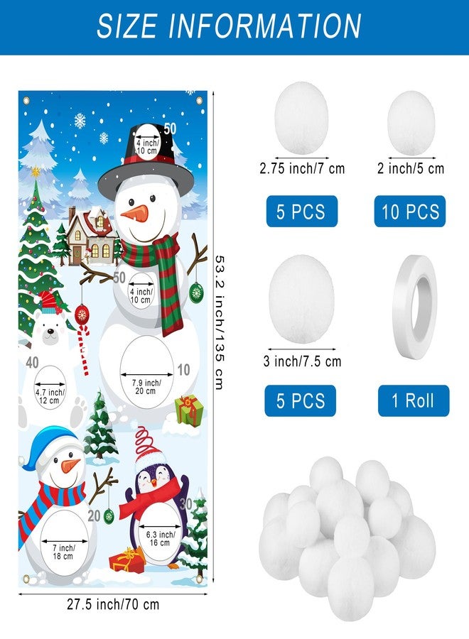 Elcoho 22 Pieces Snow Toss Games Banner Snow Toy Ball Set Winter Toss Cornhole Games Banner with Snow Toss Balls and Drawstring Bag for Xmas Indoor Outdoor Throwing Games Party Supplies - Image 2