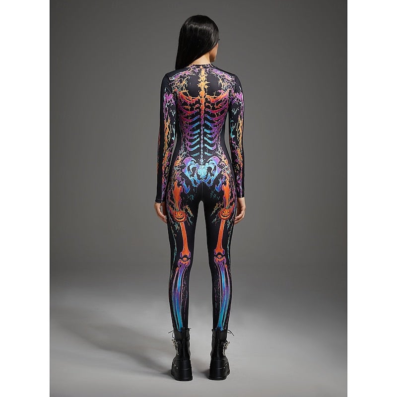 Bluejw Halloween Bodysuit Jumpsuit Onesie Costume Skull Full Body Skeleton Printing Front Zipper Jack O Lantern Gothic Spooky Unisex Costume for Club Party Halloween Carnival Kid's Adults' - Image 2