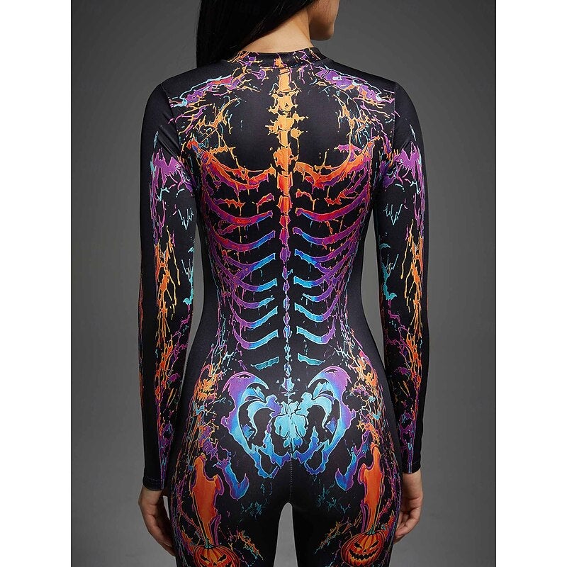 Bluejw Halloween Bodysuit Jumpsuit Onesie Costume Skull Full Body Skeleton Printing Front Zipper Jack O Lantern Gothic Spooky Unisex Costume for Club Party Halloween Carnival Kid's Adults' - Image 5