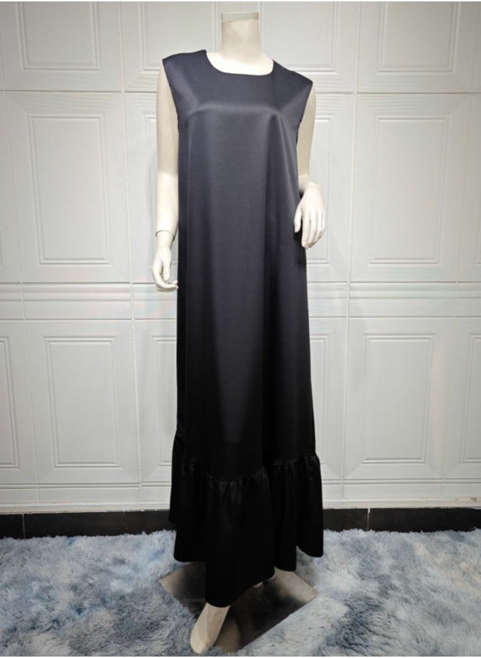 Loquat Ladies Embroidered Robe Long Dress Set Open Front Outer Robe+Inner Skirt+Belt Muslim Abaya Dark Yellow  - Image 4