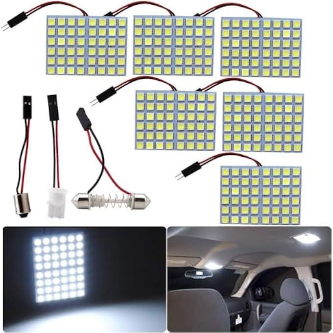 كاريسوريس 6 قطع من مصابيح ليد منخفضة الطاقة للسيارات T10 5050 48SMD لمصابيح القراءة ومصابيح السقف ومصابيح صندوق السيارة ومصابيح الغرفة وما إلى ذلك لمبة إضاءة بيضاء 30 - Image 2