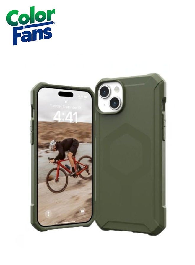 Color Fans Apple iPhone 15 Plus Case Essential Armor Built-in Magnet Compatible with Magnet Charging Rugged Protective Cover - Olive - Image 1