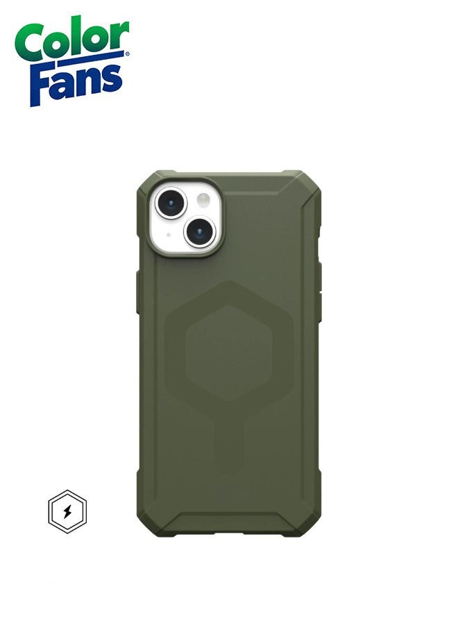Color Fans Apple iPhone 15 Plus Case Essential Armor Built-in Magnet Compatible with Magnet Charging Rugged Protective Cover - Olive - Image 2