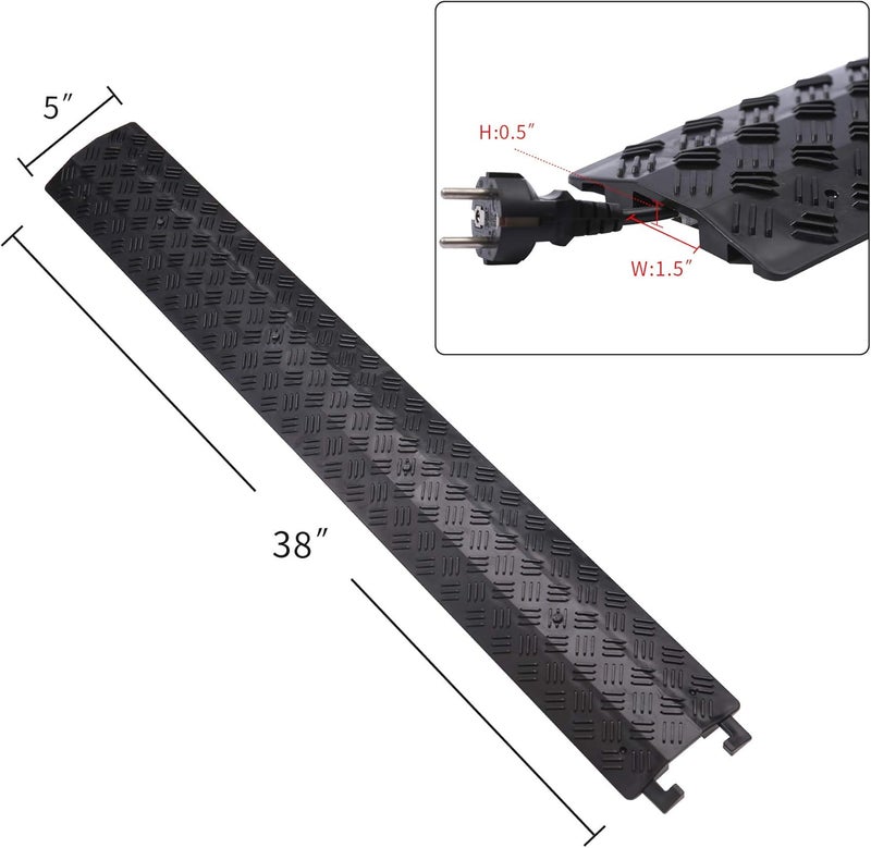 anbotek Small 1 Piece - Floor Cord Cover Cord Protector Drop Over Drop Trak Cable Ramp for Office Warehouse - Black - Image 2