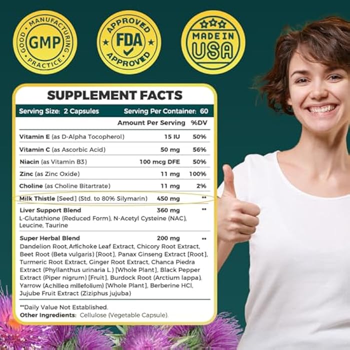 ZEBORA Milk Thistle Supplement for Liver Cleanse Detox & Repair, Liver Supplement with 450 mg Milk Thistle Extract (80% Silymarin) for Liver Support and Health, GMO-Free, 120 Veggie Capsules (60 Day-Supply) - Image 2