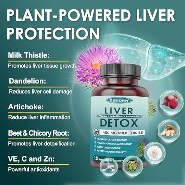 ZEBORA Milk Thistle Supplement for Liver Cleanse Detox & Repair, Liver Supplement with 450 mg Milk Thistle Extract (80% Silymarin) for Liver Support and Health, GMO-Free, 120 Veggie Capsules (60 Day-Supply) - Image 5