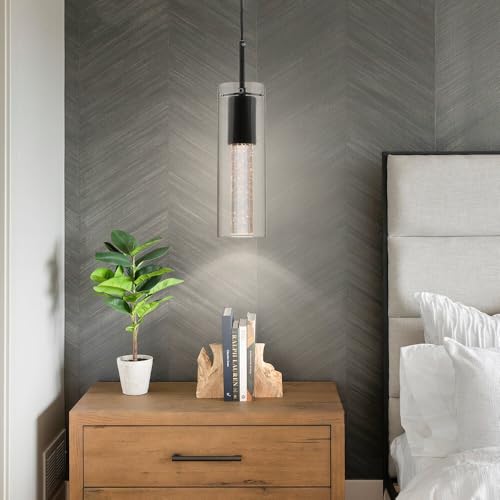 XiNBEi Lighting Pendant Light, Modern 3 Light Cluster Kitchen Island Pendant Lighting with LED Bulb & Bubble Crystal, Matte Black Finish XB-P1110-3-MB - Image 2