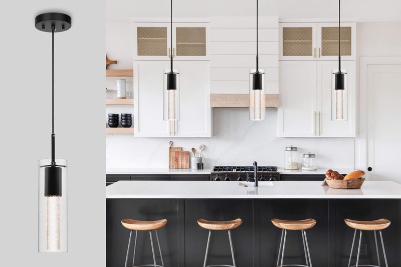 XiNBEi Lighting Pendant Light, Modern 3 Light Cluster Kitchen Island Pendant Lighting with LED Bulb & Bubble Crystal, Matte Black Finish XB-P1110-3-MB - Image 3