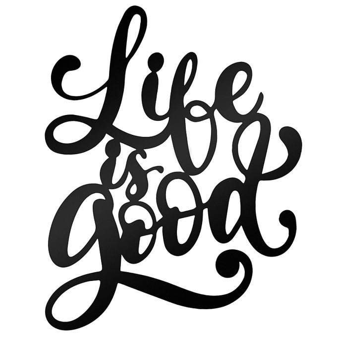 BLACK METAL WALL ART LIFE IS GOOD PATIO IRON 3D WORD WALL SIGN METAL CUTOUT SIGN VINTAGE HOLLOW ART HANGING DECOR FOR MODERN RUSTIC FARMHOUSE FRONT DOOR INDOOR OUTDOOR LIVING ROOM BEDROOM